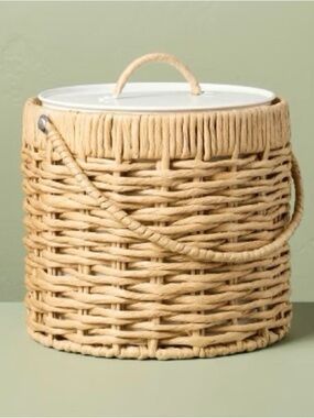 Hearth & Hand Natural Woven Paper Storage Jar with Metal White Ice Bucket - NWT